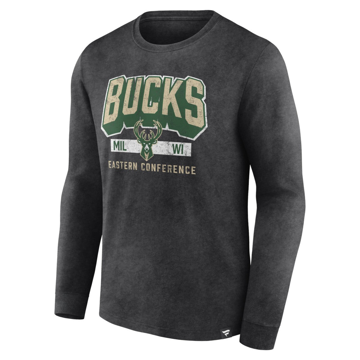 Fanatics - Milwaukee Bucks Front Court Press Snow Wash Long Sleeve T-Shirt - Heather Charcoal