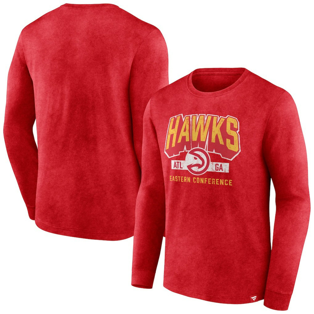 Fanatics - Atlanta Hawks Front Court Press Snow Wash Long Sleeve T-Shirt - Heather Red