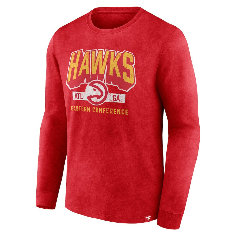 Fanatics - Atlanta Hawks Front Court Press Snow Wash Long Sleeve T-Shirt - Heather Red