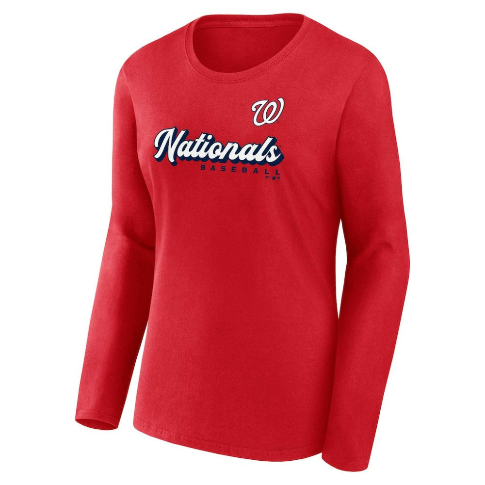 Washington Nationals Fanatics Women's Run The Bases Long Sleeve T-Shirt & Cuffed Knit Hat with Pom Combo Set Lifestyle
