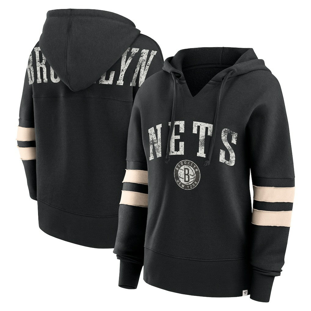 Fanatics - Brooklyn Nets Women's Bold Move Dolman V-Neck High Hip Hoodie - Black