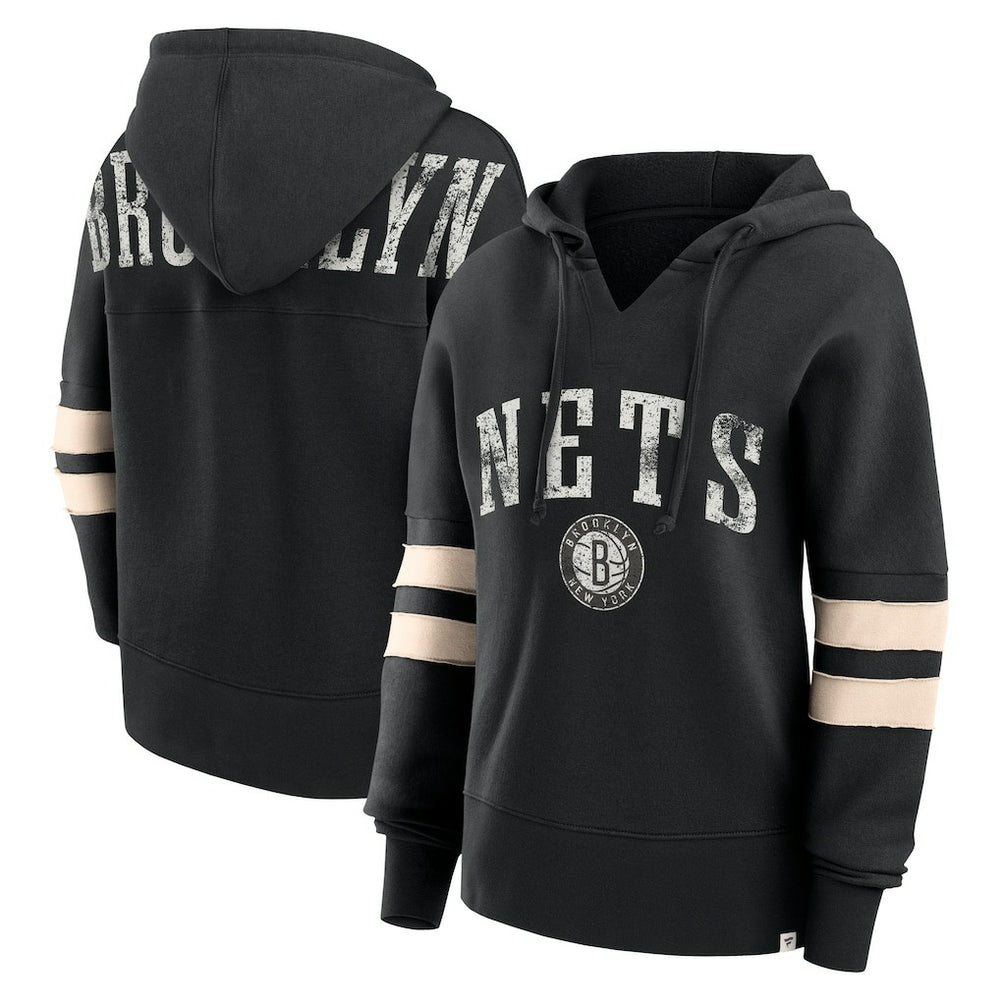 Fanatics - Brooklyn Nets Women's Bold Move Dolman V-Neck High Hip Hoodie - Black