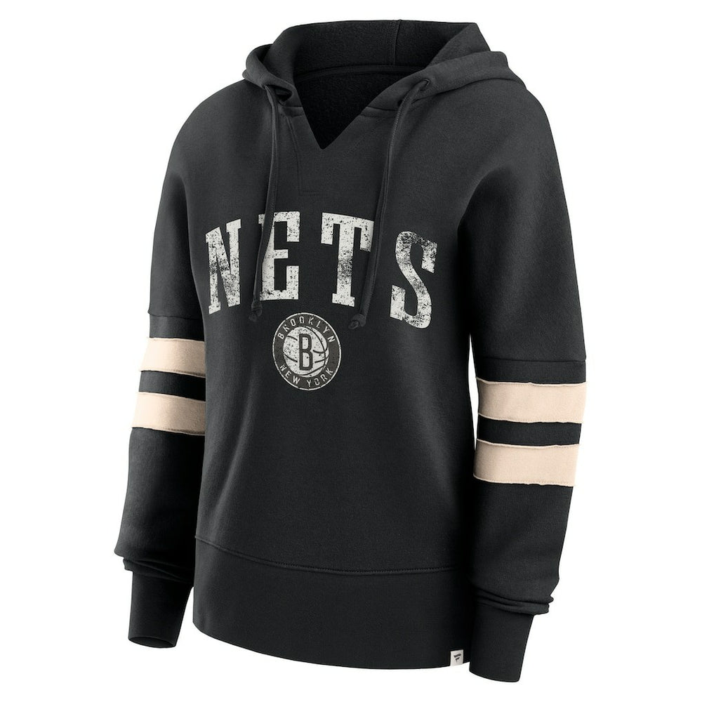 Fanatics - Brooklyn Nets Women's Bold Move Dolman V-Neck High Hip Hoodie - Black