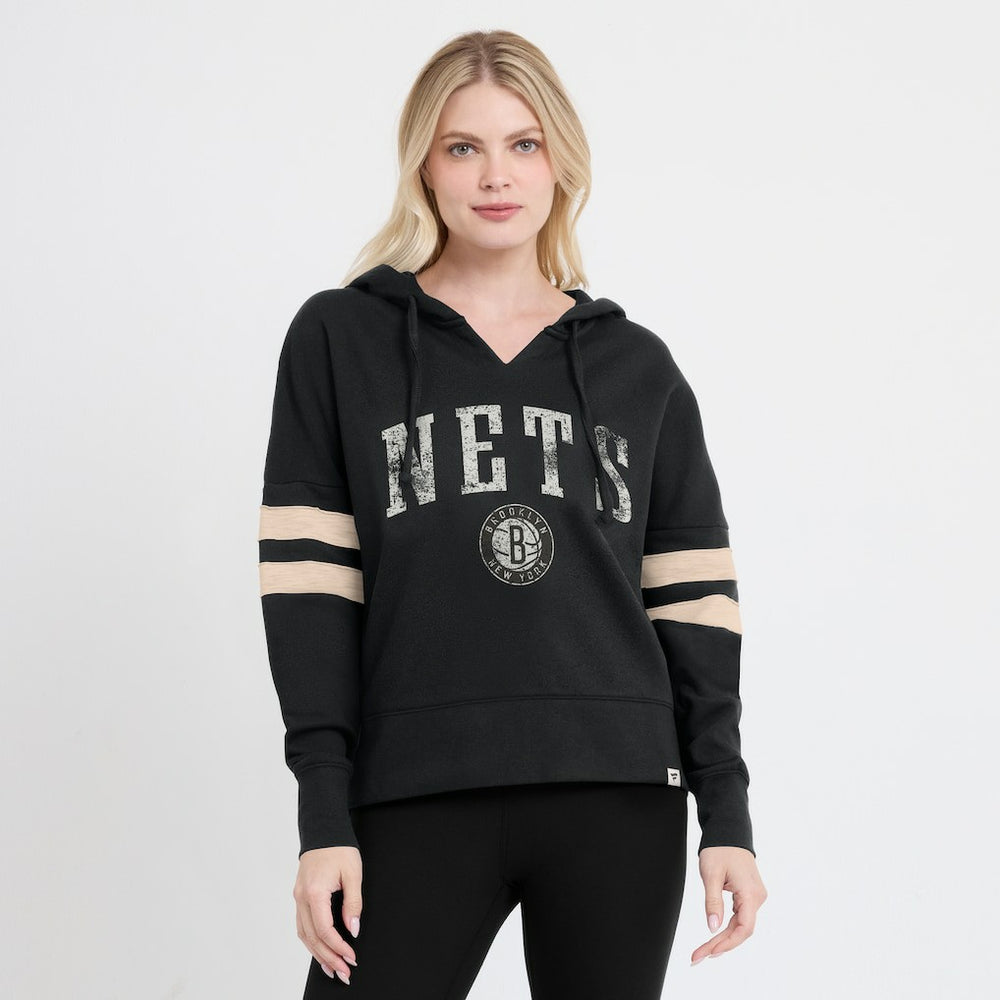 Fanatics - Brooklyn Nets Women's Bold Move Dolman V-Neck High Hip Hoodie - Black