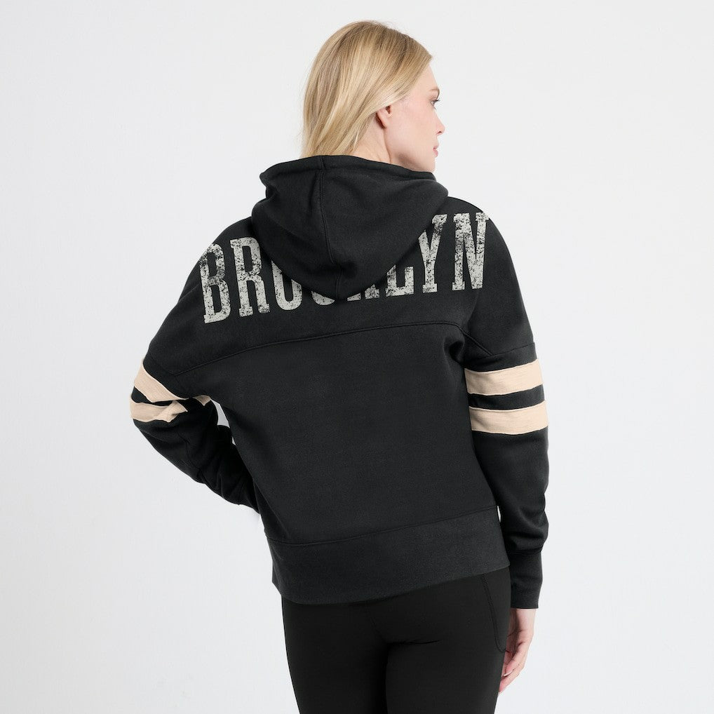 Fanatics - Brooklyn Nets Women's Bold Move Dolman V-Neck High Hip Hoodie - Black