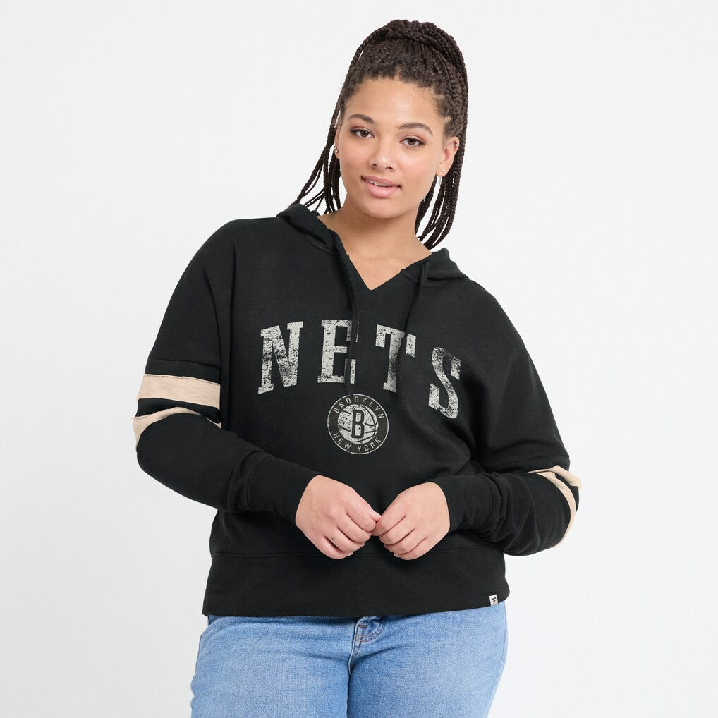 Fanatics - Brooklyn Nets Women's Bold Move Dolman V-Neck High Hip Hoodie - Black