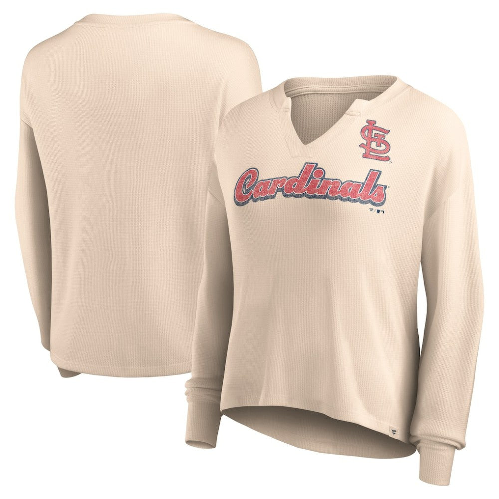 St. Louis Cardinals Fanatics Women's Go For It Waffle Knit Long Sleeve Notch Neck T-Shirt discount