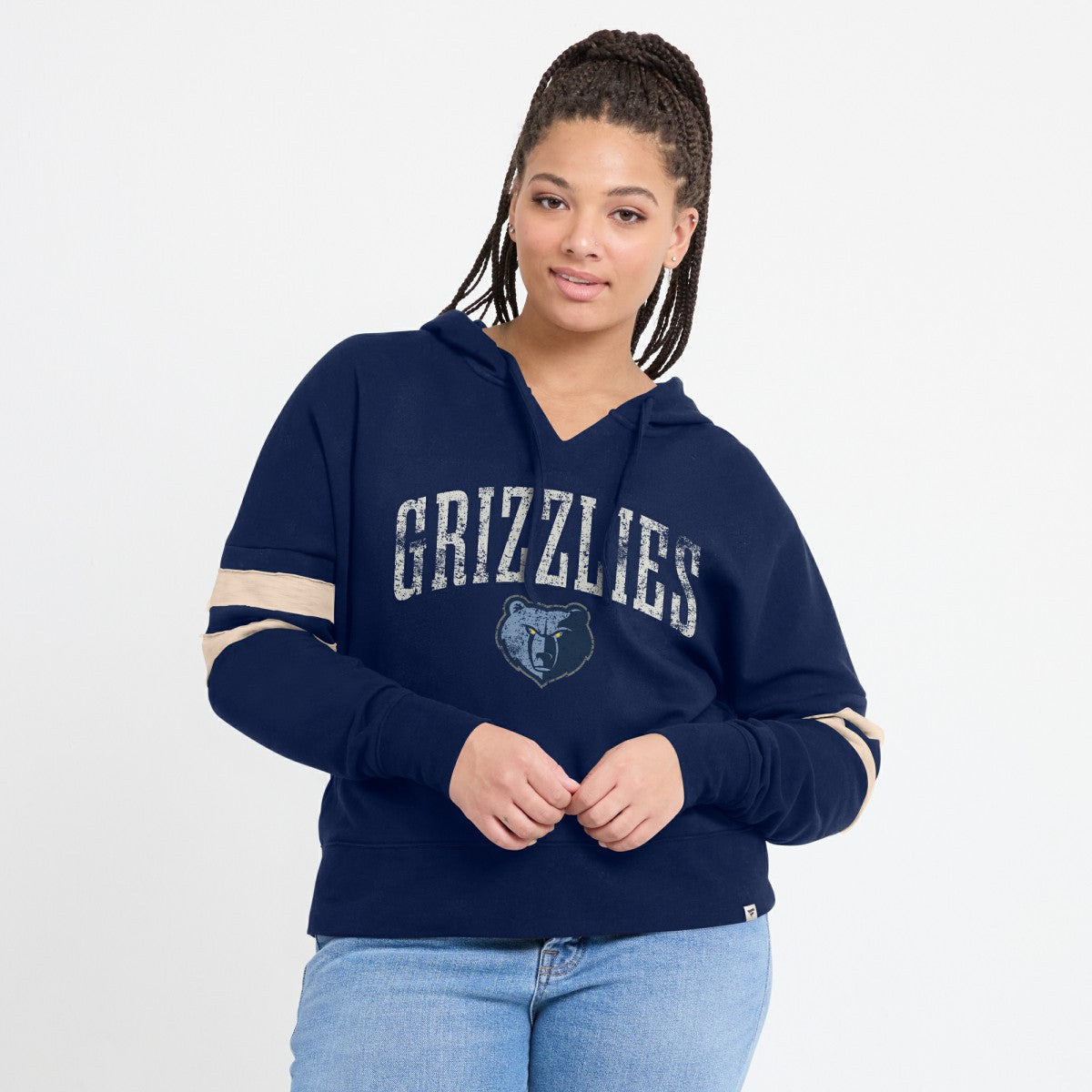 Fanatics - Memphis Grizzlies Women's Bold Move Dolman V-Neck High Hip Hoodie - Navy