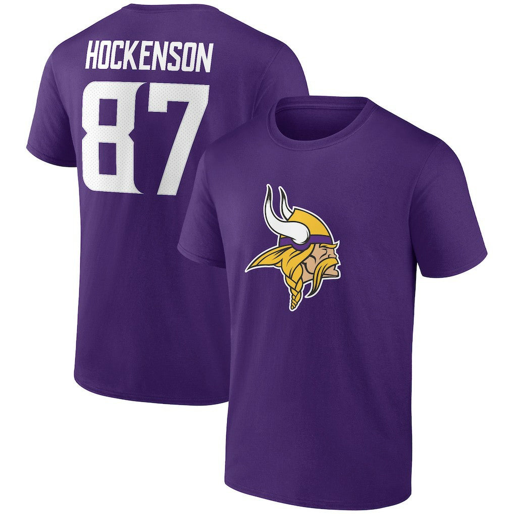 T.J. Hockenson Minnesota Vikings Icon Player Name & Number T-Shirt Purple - NFL