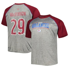 Nathan MacKinnon Colorado Avalanche - Fanatics Big & Tall Contrast Raglan Name & Number T-Shirt Heather Gray/Burgundy