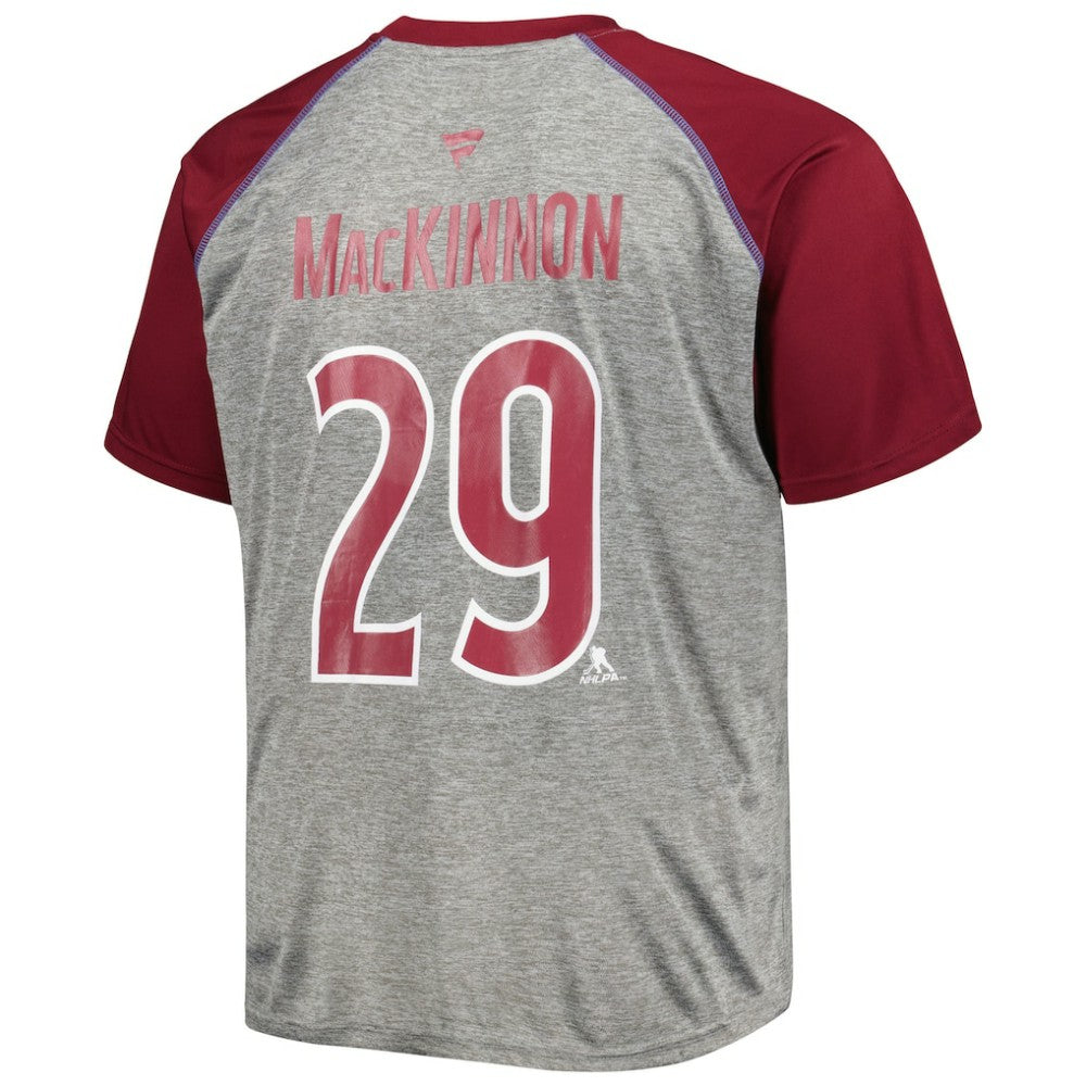 Nathan MacKinnon Colorado Avalanche - Fanatics Big & Tall Contrast Raglan Name & Number T-Shirt Heather Gray/Burgundy