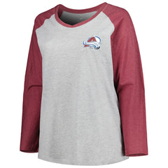 Nathan MacKinnon Colorado Avalanche - Fanatics Women's Plus Size Name & Number Raglan Long Sleeve T-Shirt Heather Gray/Heather Burgundy