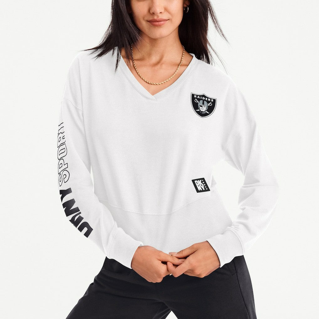Las Vegas Raiders DKNY Sport Women's Lily V-Neck Pullover Sweatshirt White - NFL