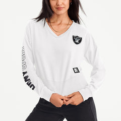 Las Vegas Raiders DKNY Sport Women's Lily V-Neck Pullover Sweatshirt White - NFL