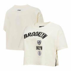 NBA - Brooklyn Nets Pro Standard Women's Retro Classic Cropped Boxy T-Shirt - Cream