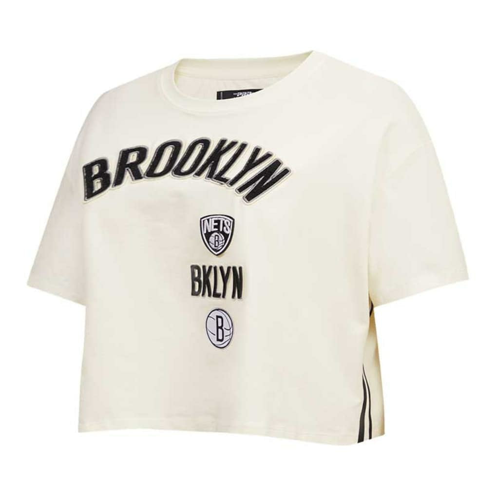 NBA - Brooklyn Nets Pro Standard Women's Retro Classic Cropped Boxy T-Shirt - Cream