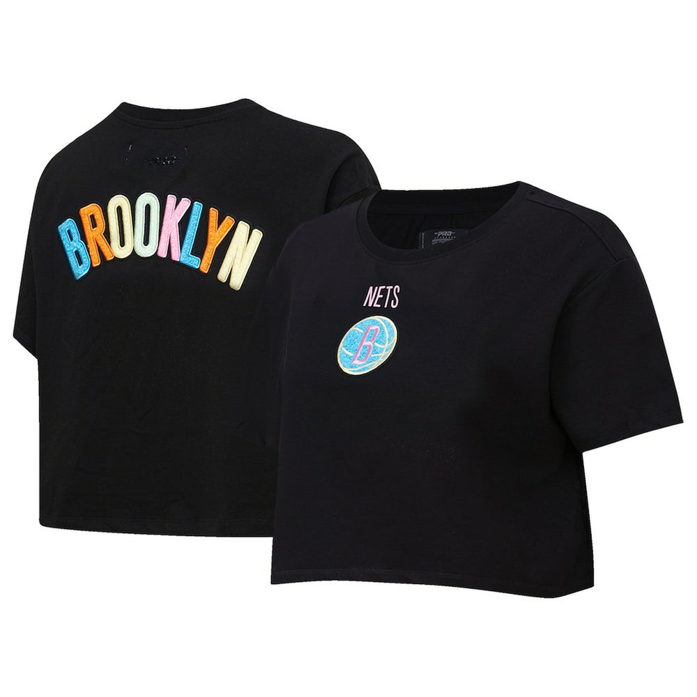 NBA - Brooklyn Nets Pro Standard Women's Washed Neon Cropped Boxy T-Shirt - Black