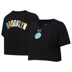 NBA - Brooklyn Nets Pro Standard Women's Washed Neon Cropped Boxy T-Shirt - Black