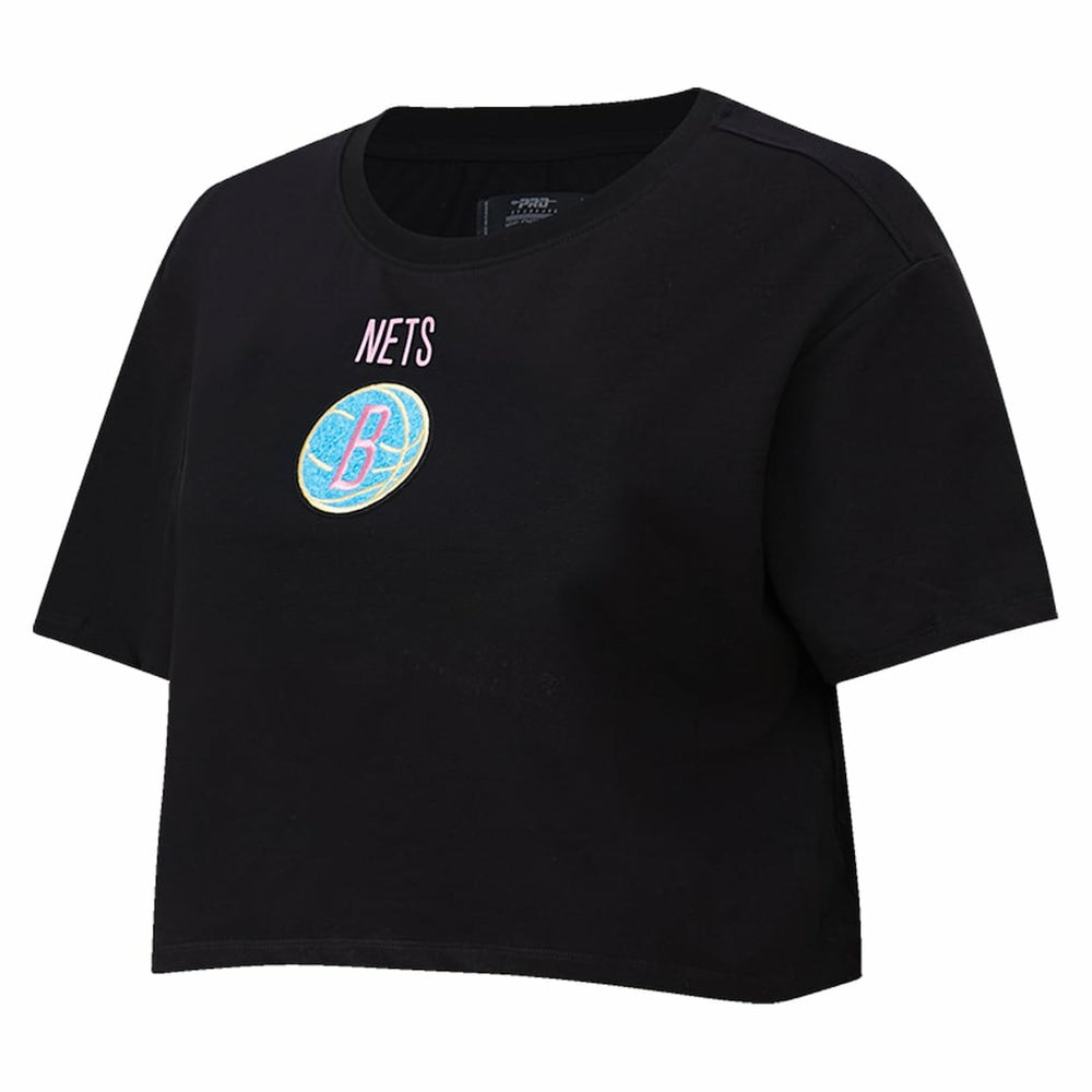 NBA - Brooklyn Nets Pro Standard Women's Washed Neon Cropped Boxy T-Shirt - Black