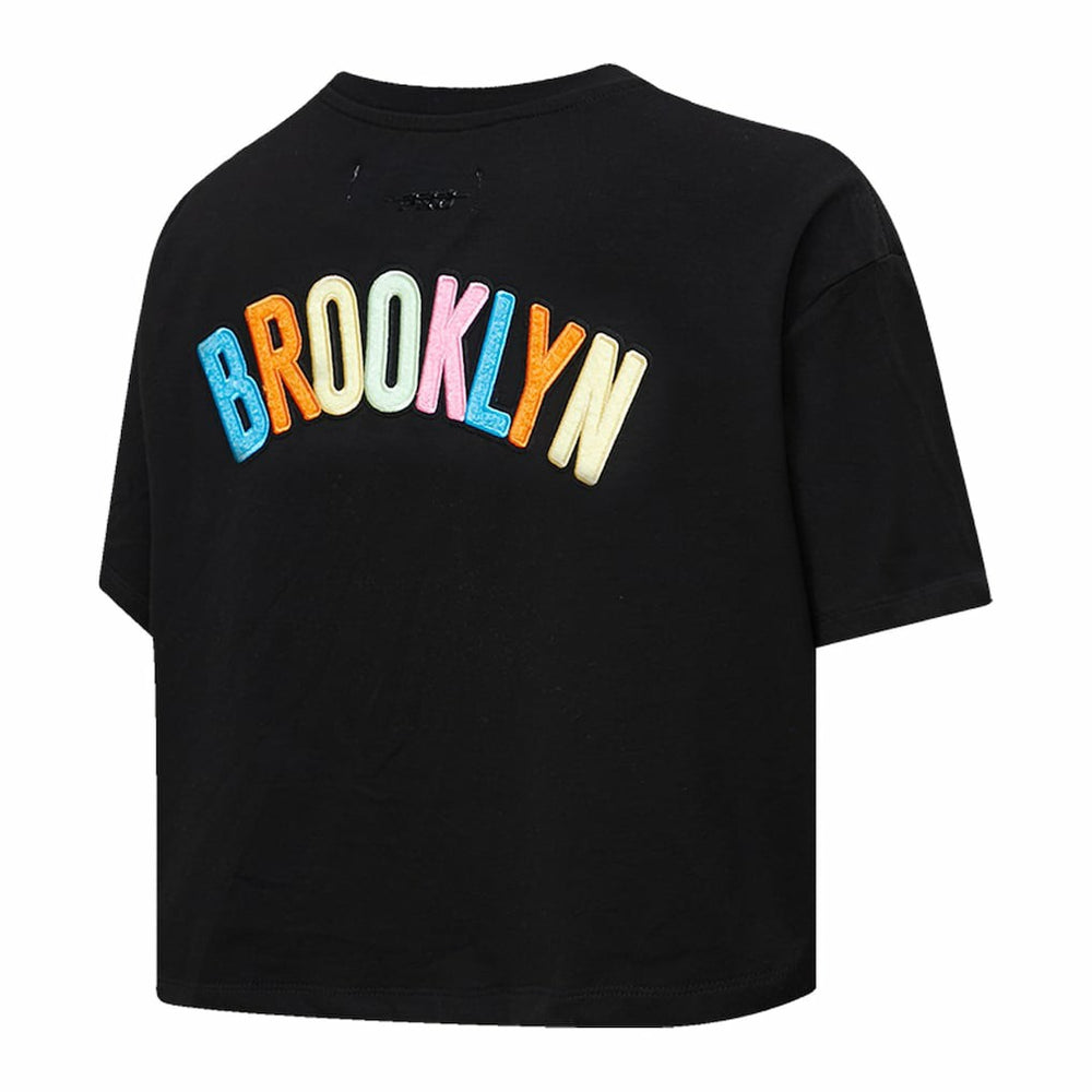 NBA - Brooklyn Nets Pro Standard Women's Washed Neon Cropped Boxy T-Shirt - Black