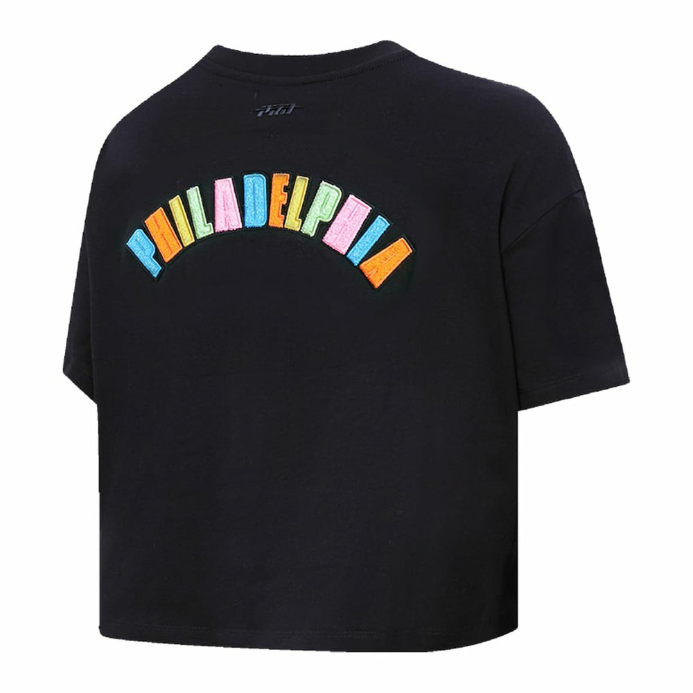 NBA - Philadelphia 76ers Pro Standard Women's Washed Neon Cropped Boxy T-Shirt - Black