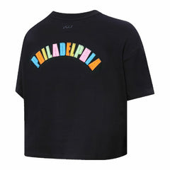 NBA - Philadelphia 76ers Pro Standard Women's Washed Neon Cropped Boxy T-Shirt - Black