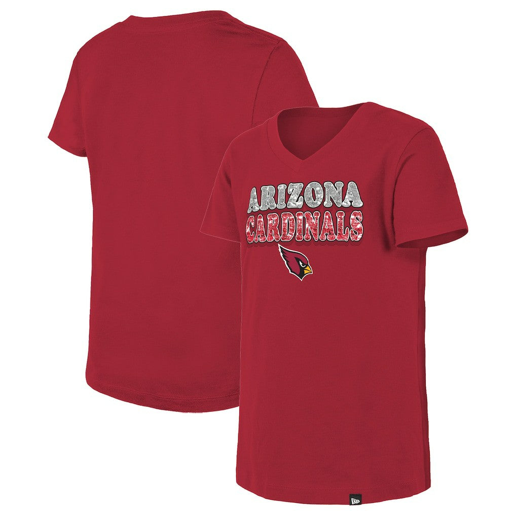 Arizona Cardinals New Era Girls Youth Reverse Sequin V-Neck T-Shirt Cardinal - NFL