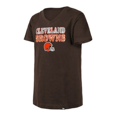 Cleveland Browns New Era Girls Youth Reverse Sequin V-Neck T-Shirt Brown - NFL