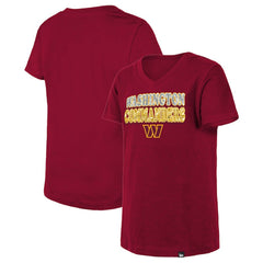 Washington Commanders New Era Girls Youth Reverse Sequin V-Neck T-Shirt Burgundy - NFL