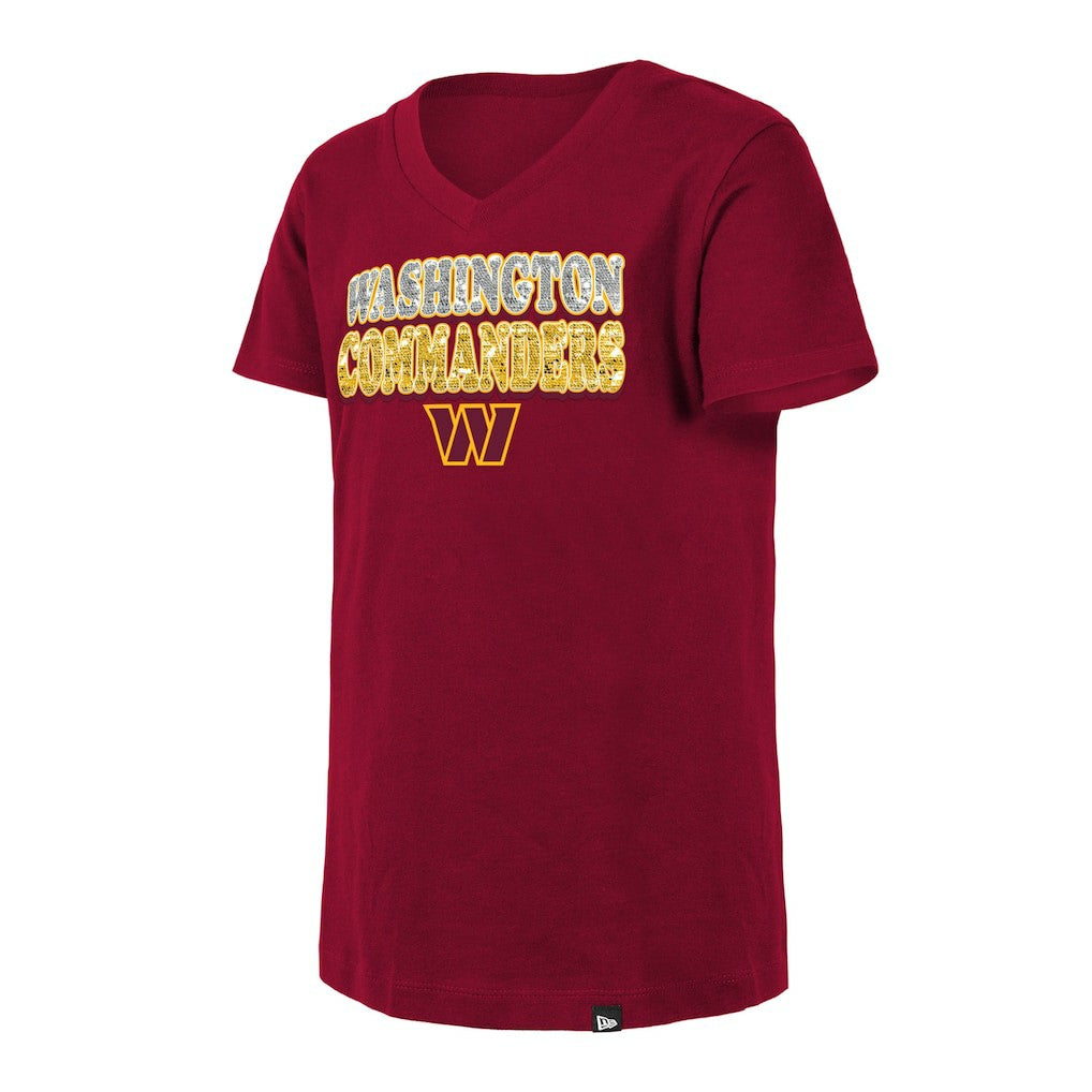 Washington Commanders New Era Girls Youth Reverse Sequin V-Neck T-Shirt Burgundy - NFL