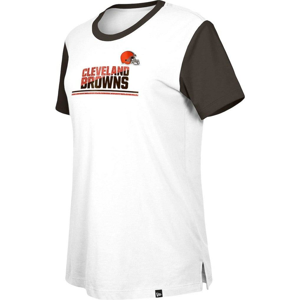 Cleveland Browns New Era Women's Third Down Colorblock T-Shirt White/Brown - NFL