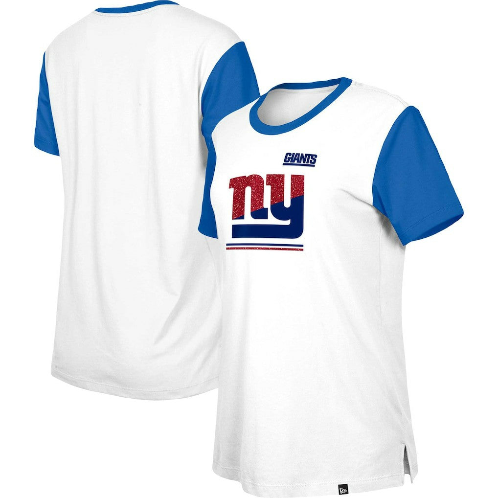 New York Giants New Era Women's Third Down Colorblock T-Shirt White/Royal - NFL
