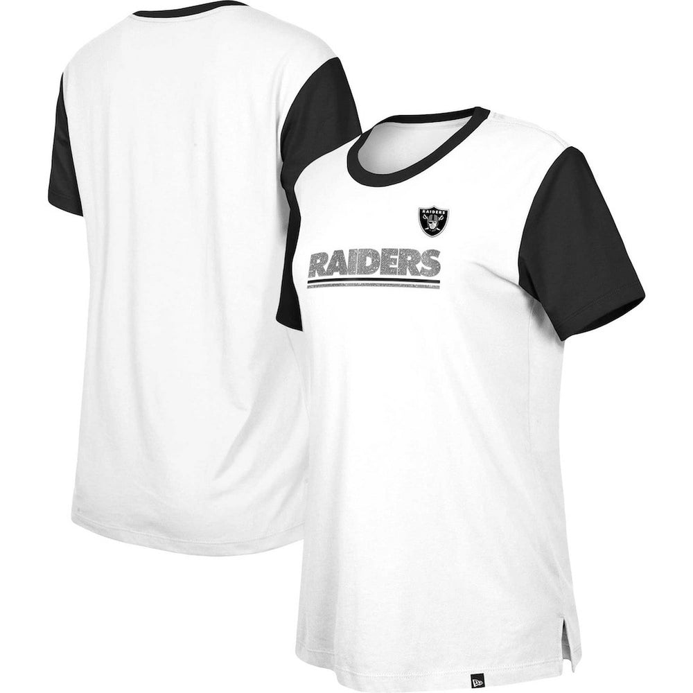 Las Vegas Raiders New Era Women's Third Down Colorblock T-Shirt White/Black - NFL