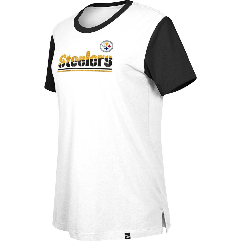 Pittsburgh Steelers New Era Women's Third Down Colorblock T-Shirt White/Black - NFL