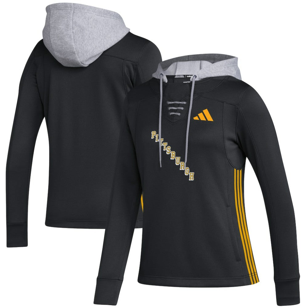Pittsburgh Penguins adidas Women's Refresh Skate Lace AEROREADY Pullover Hoodie Black