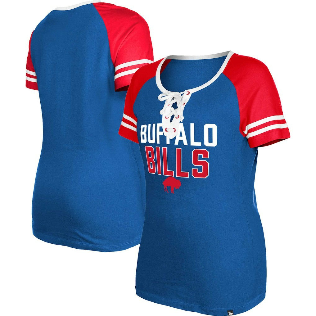 Buffalo Bills New Era Women's Throwback Raglan Lace-Up T-Shirt Royal - NFL