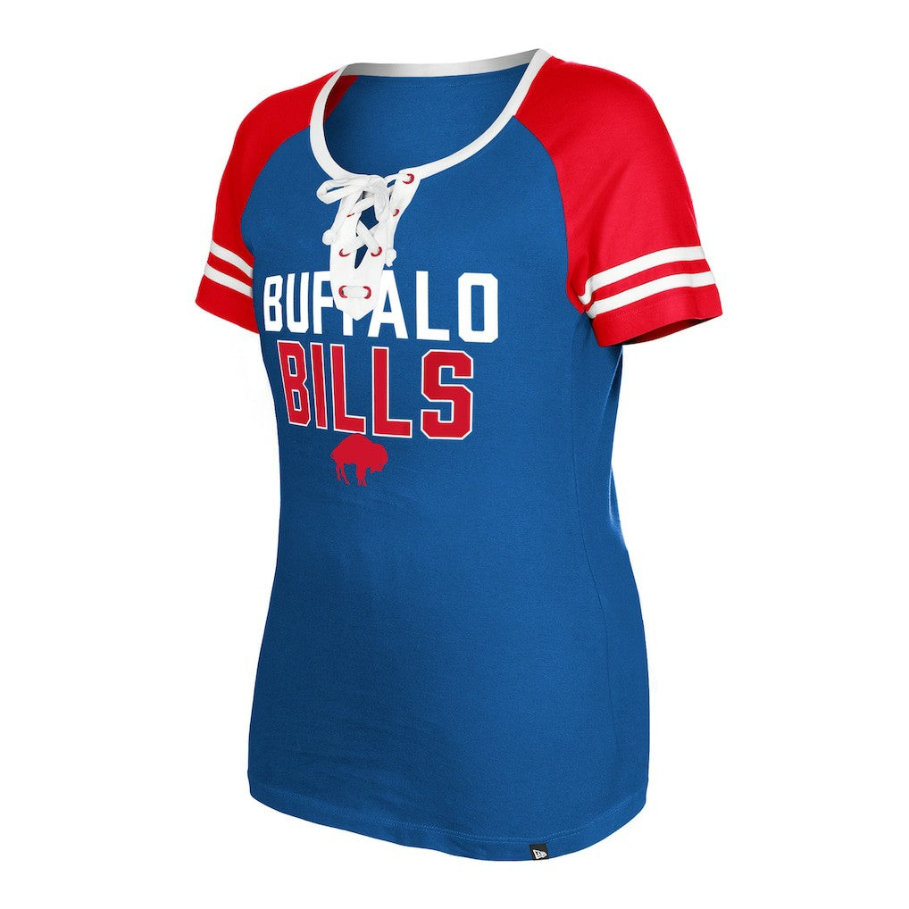 Buffalo Bills New Era Women's Throwback Raglan Lace-Up T-Shirt Royal - NFL