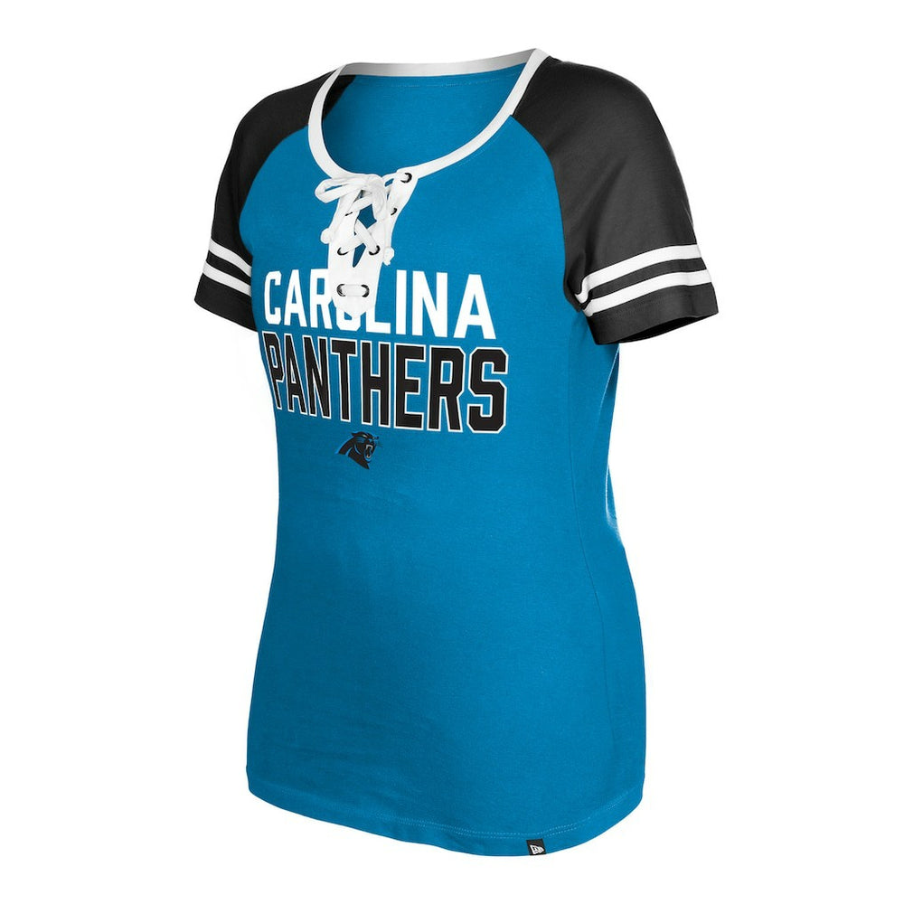 Carolina Panthers New Era Women's Raglan Lace-Up T-Shirt Blue - NFL