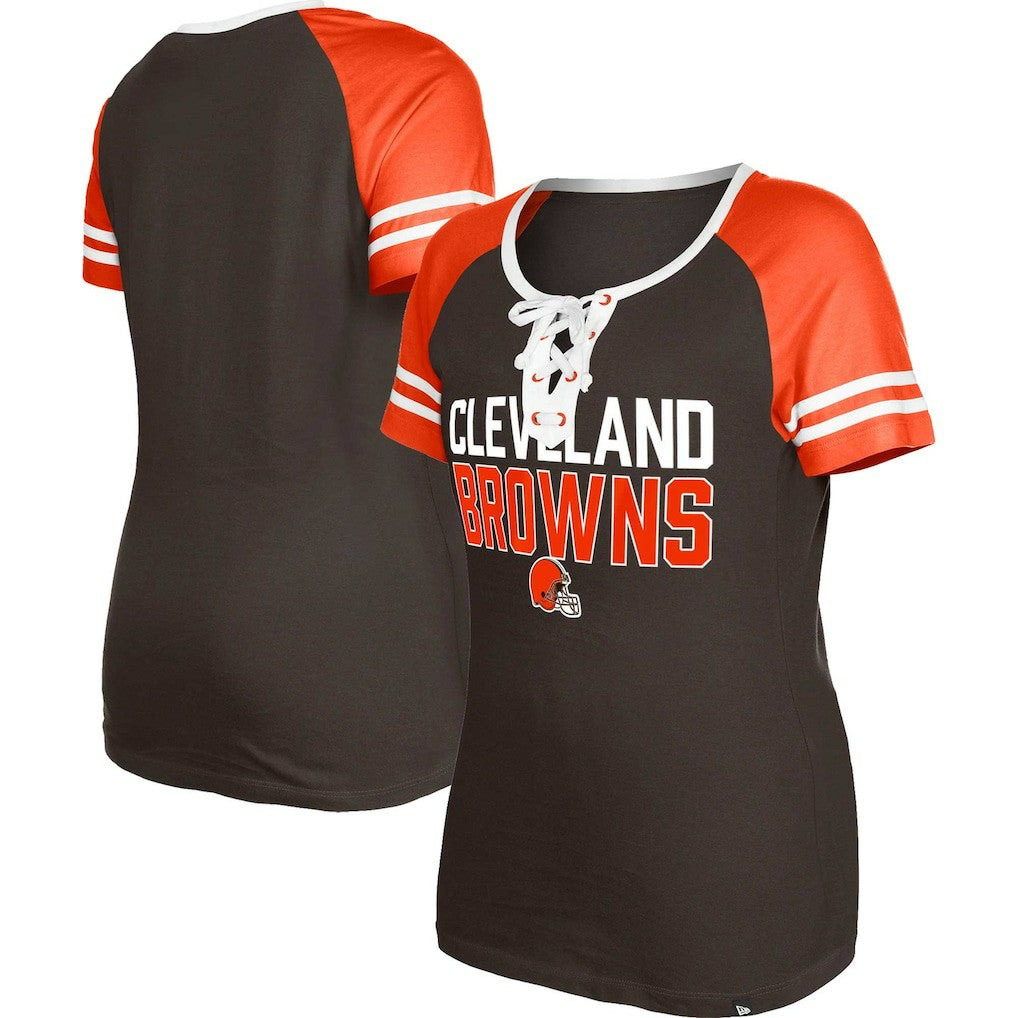 Cleveland Browns New Era Women's Raglan Lace-Up T-Shirt Brown - NFL