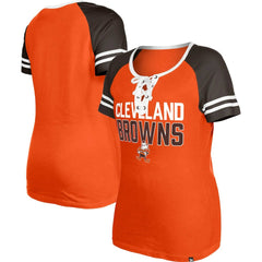 Cleveland Browns New Era Women's Throwback Raglan Lace-Up T-Shirt Orange - NFL