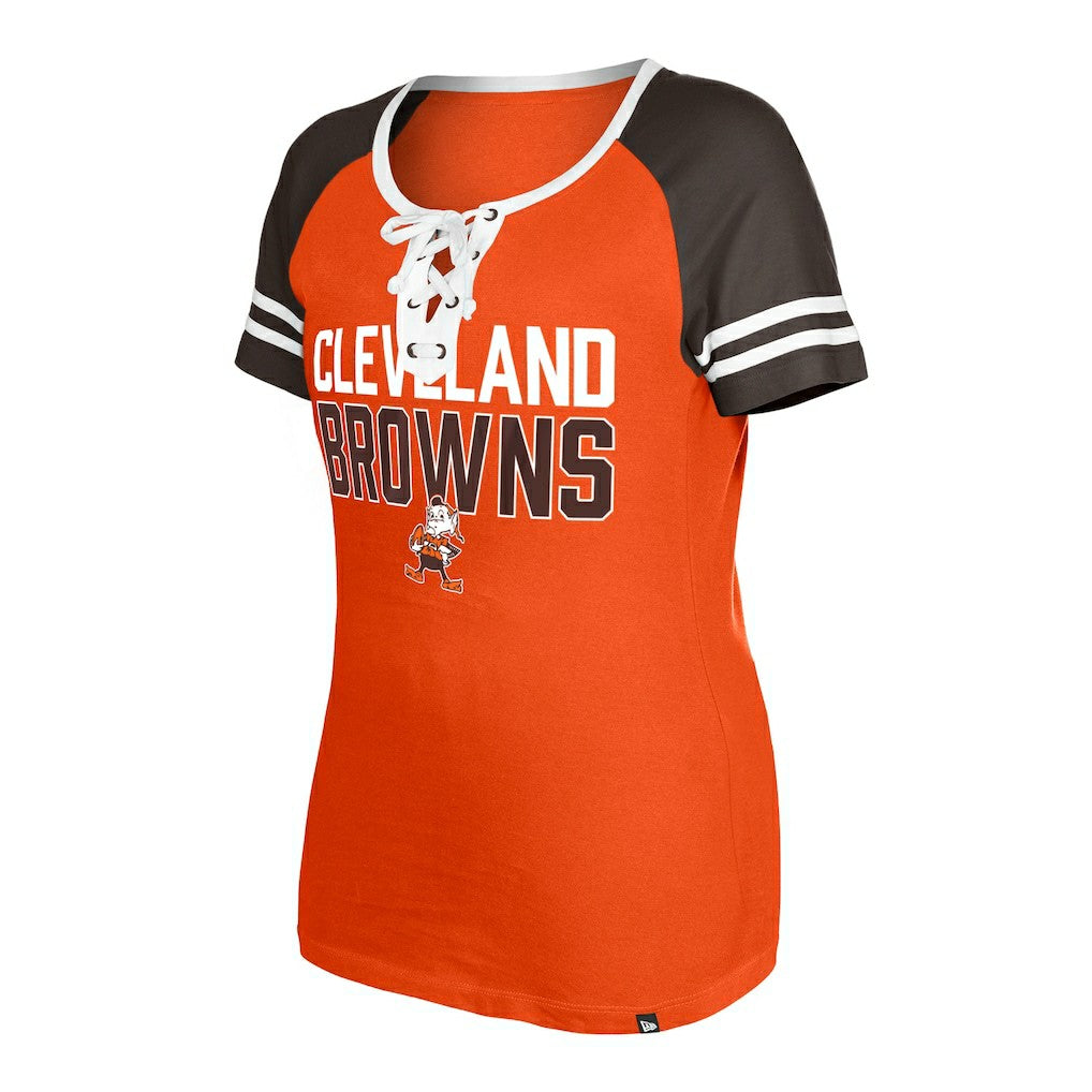 Cleveland Browns New Era Women's Throwback Raglan Lace-Up T-Shirt Orange - NFL