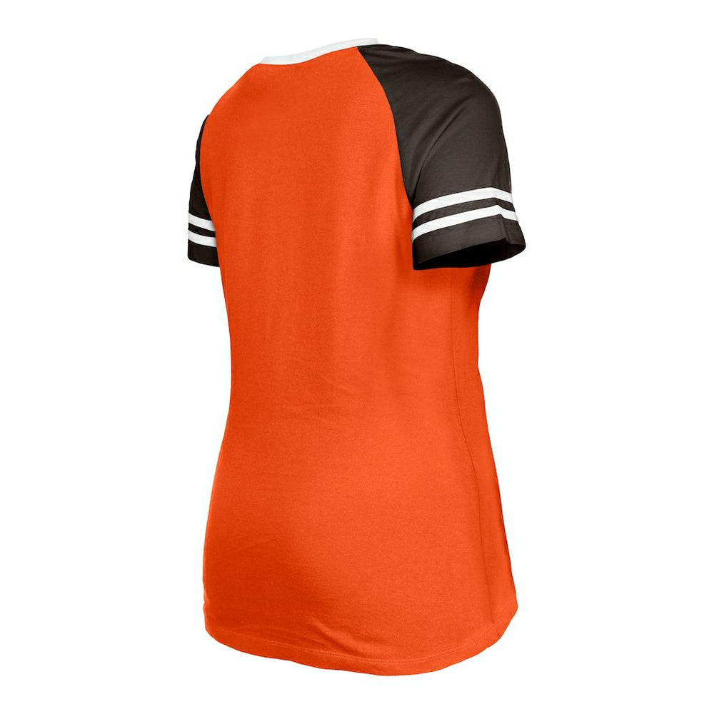 Cleveland Browns New Era Women's Throwback Raglan Lace-Up T-Shirt Orange - NFL