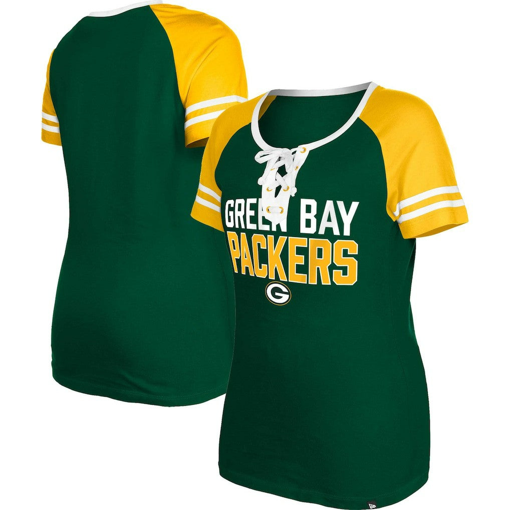 Green Bay Packers New Era Women's Raglan Lace-Up T-Shirt Green - NFL