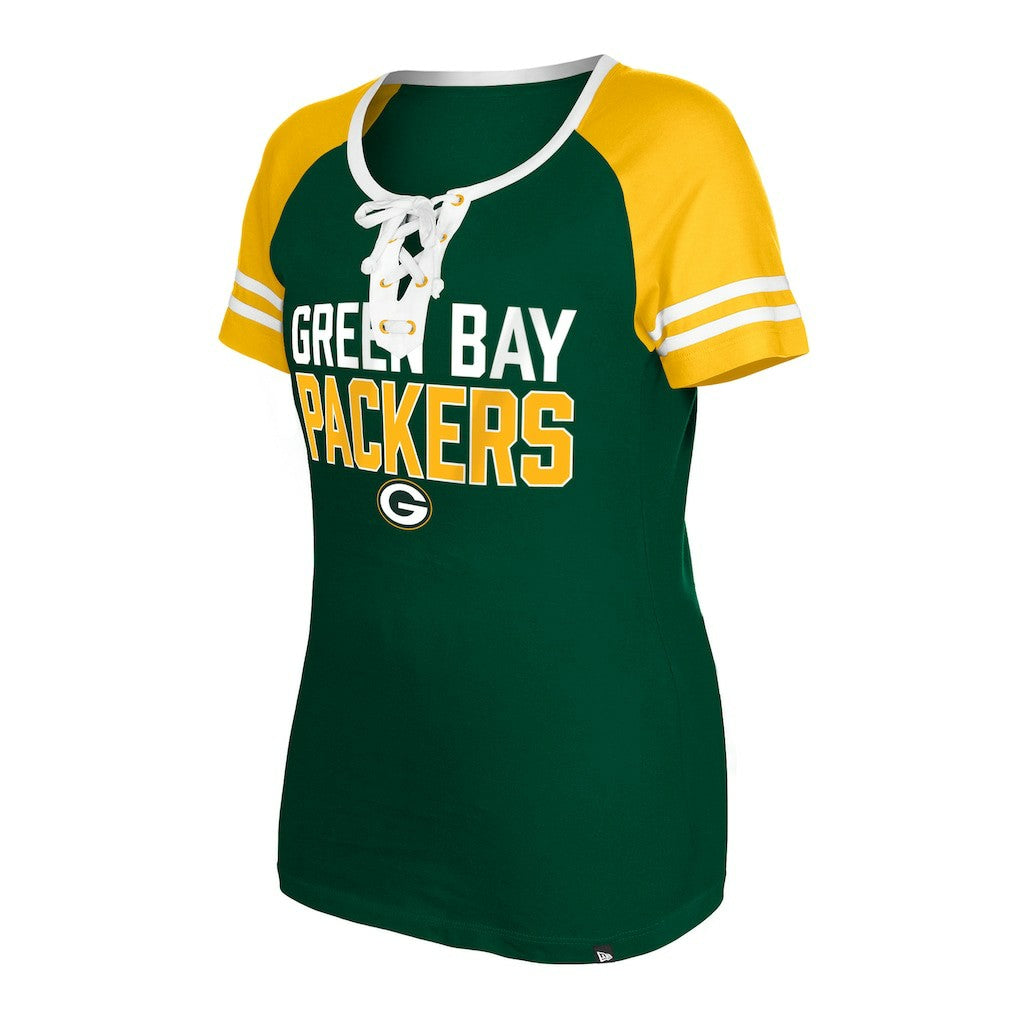 Green Bay Packers New Era Women's Raglan Lace-Up T-Shirt Green - NFL
