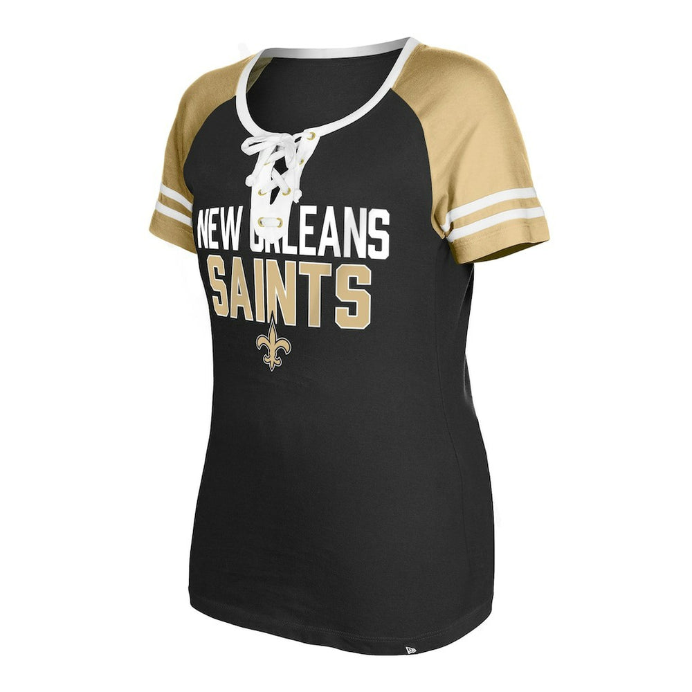 New Orleans Saints New Era Women's Raglan Lace-Up T-Shirt Black - NFL