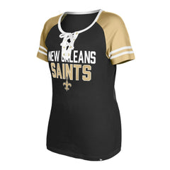 New Orleans Saints New Era Women's Raglan Lace-Up T-Shirt Black - NFL