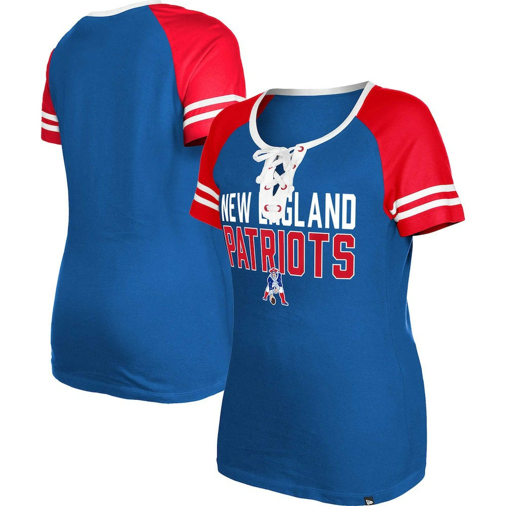 New England Patriots New Era Women's Throwback Raglan Lace-Up T-Shirt Royal - NFL