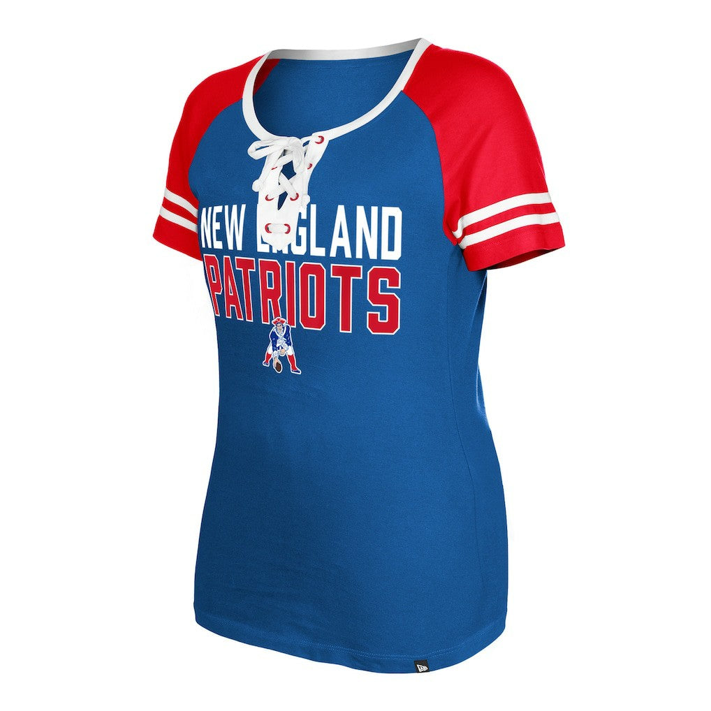 New England Patriots New Era Women's Throwback Raglan Lace-Up T-Shirt Royal - NFL