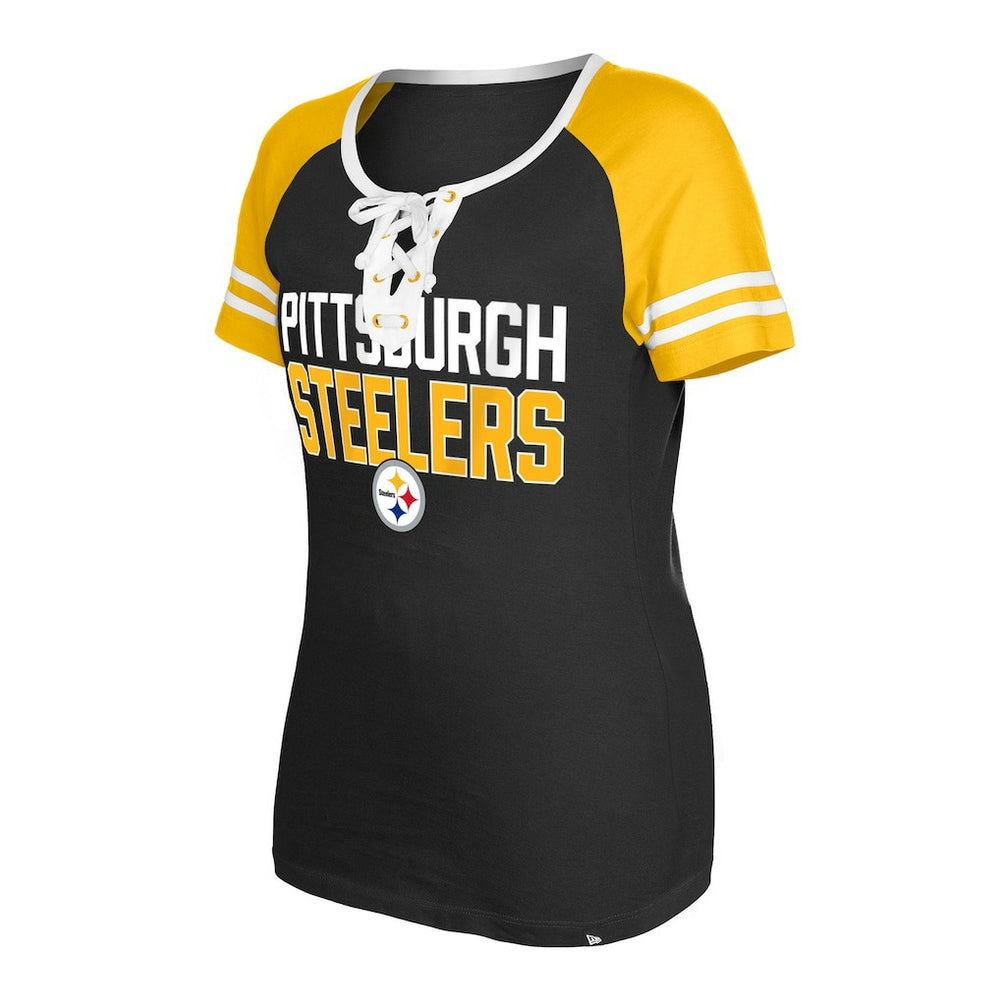 Pittsburgh Steelers New Era Women's Raglan Lace-Up T-Shirt Black - NFL