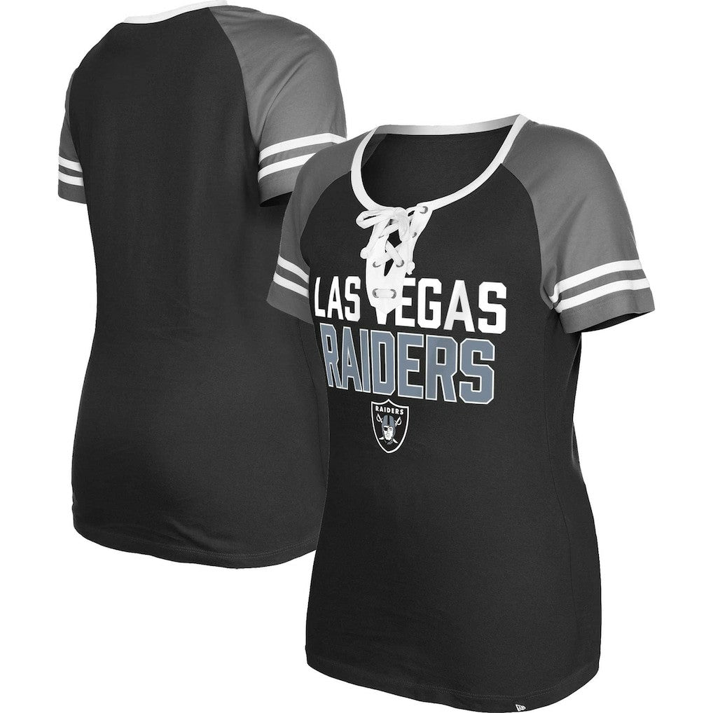 Las Vegas Raiders New Era Women's Raglan Lace-Up T-Shirt Black - NFL